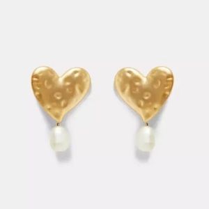 Heart and Pearl Dangle Earrings